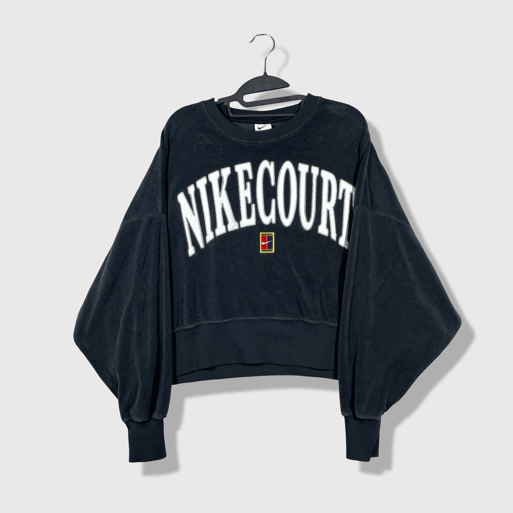 Nike Nikecourt Sweatshirt Womens Medium Black Oversized Velour Terry Pullover